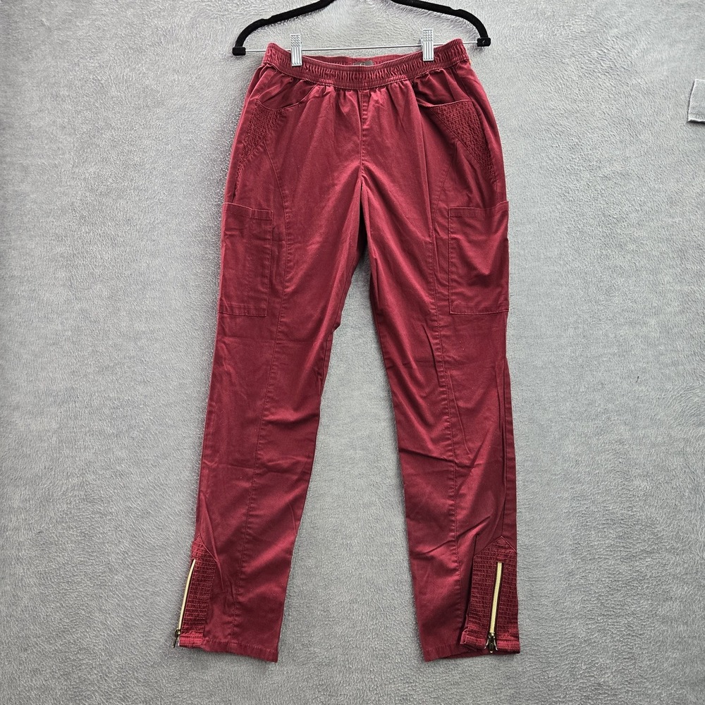 Jaanuu Women Scrub Pants S Red Shanti Logo Embroidery Jogger Quilted